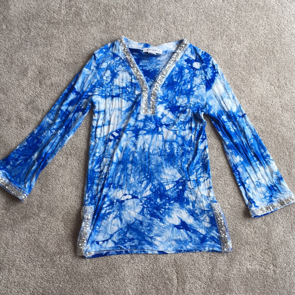 Tie dyed beaded swimsuit cover up